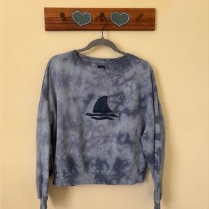 Blue Tie-Dye Sweatshirt with Shark Fin Design